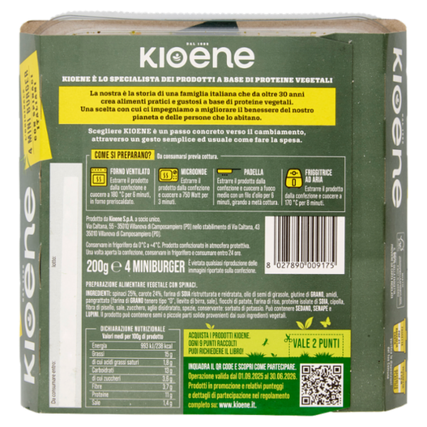 Kioene miniburger l'Originale vegetale agli Spinaci 200 g