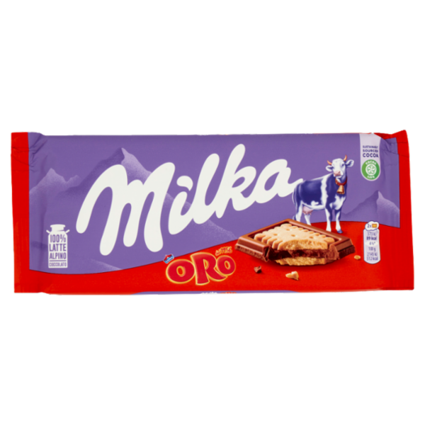 Milka Oro Sandwich, tavoletta di cioccolato al latte 100% Alpino con biscotto Oro Saiwa - 87g
