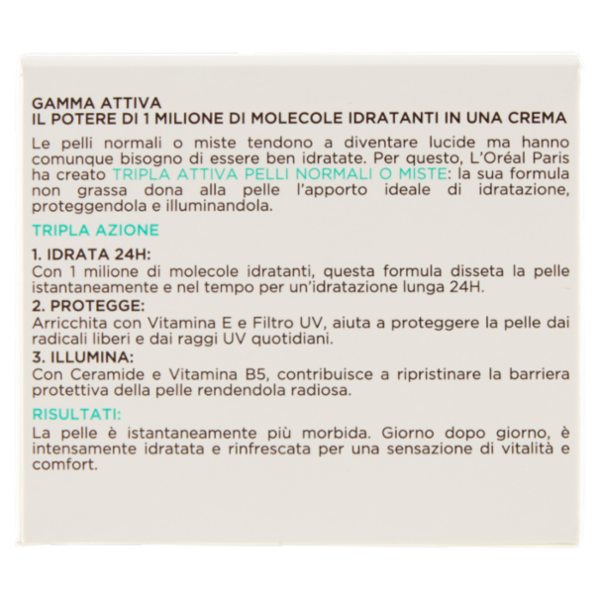 L'Oréal Paris Tripla Attiva Crema Idratante Viso, per Pelli Normali e Miste, 50 ml