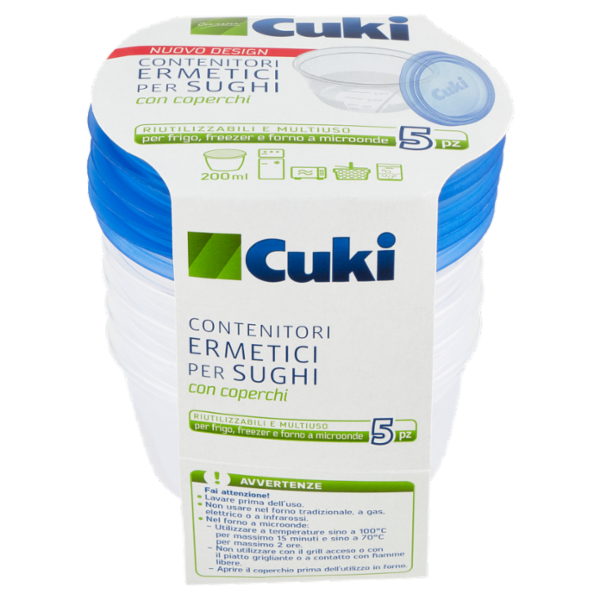 Cuki Conserva Contenitori Ermetici per Sughi con coperchi 200 ml 5 pz