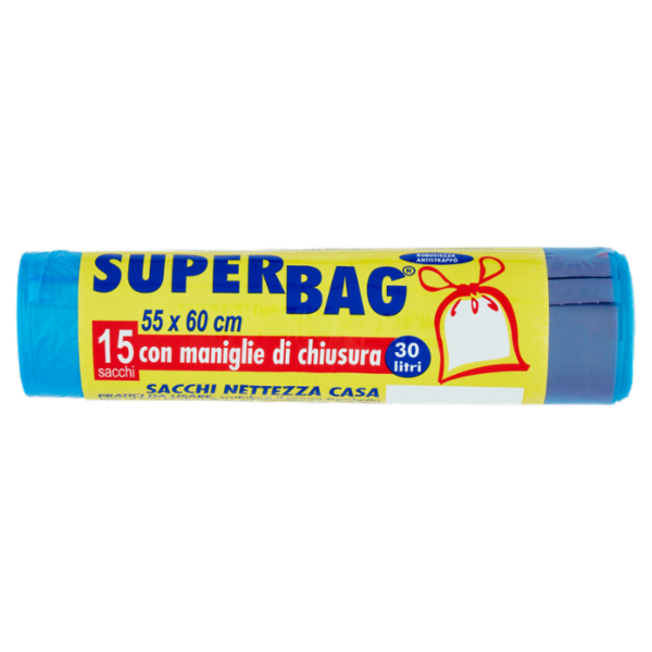 Superbag Sacchi Nettezza Casa con maniglie di chiusura 30 litri 55 x 60 cm 15 pz