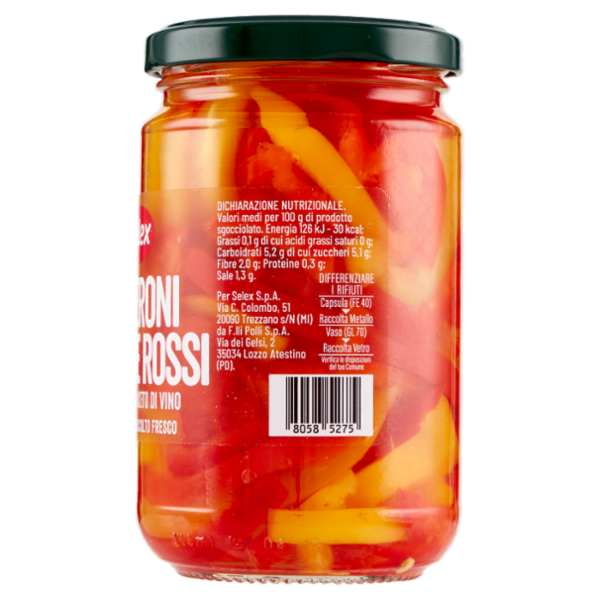 Selex Peperoni Giallo Rossi Tagliati Aromatizzati con Aceto di Vino 300 g