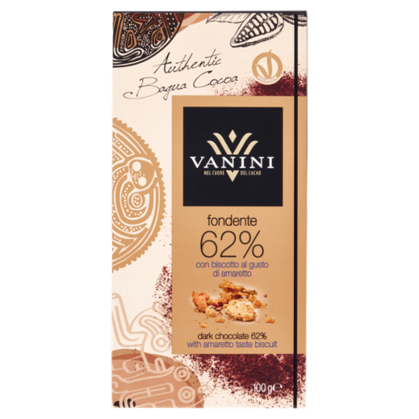 Vanini fondente 62% con biscotto al gusto di amaretto 100 g