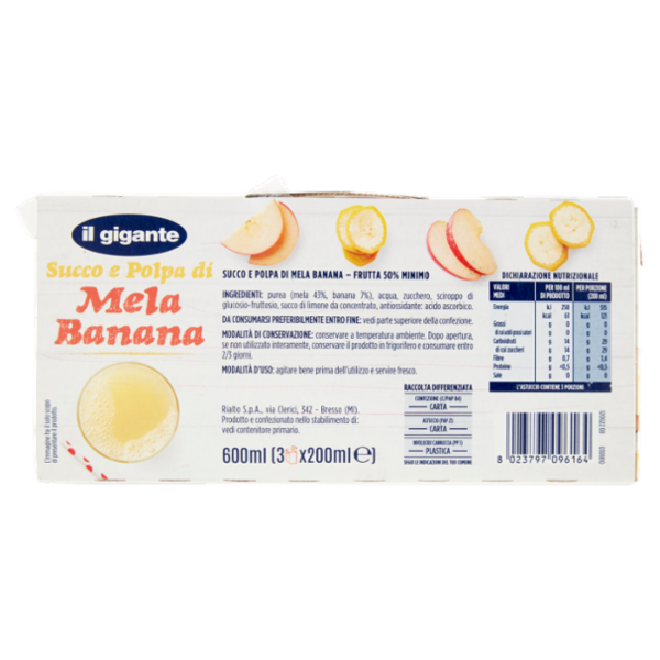 IL GIGANTE Succo e Polpa di Mela Banana 3 x 200 ml