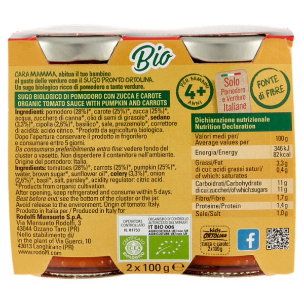 Ortolina kids Bio Pomodoro Zucca & Carote 2 x 100 g