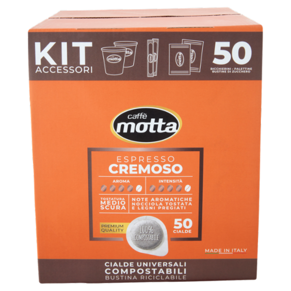 caffè motta Espresso Cremoso Kit Accessori + Cialde Universali Compostabili 50 x 7 g