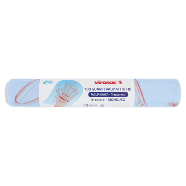 virosac Guanti Palmati in HD Taglia Unica - Trasparenti in rotolo - Monouso 100 pz