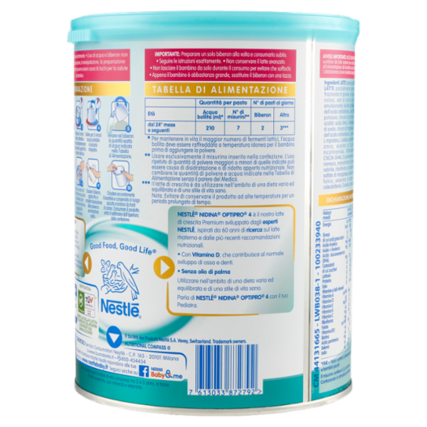 NESTLÉ NIDINA Optipro 4 da 24 mesi Latte di crescita in polvere latta da 800 g