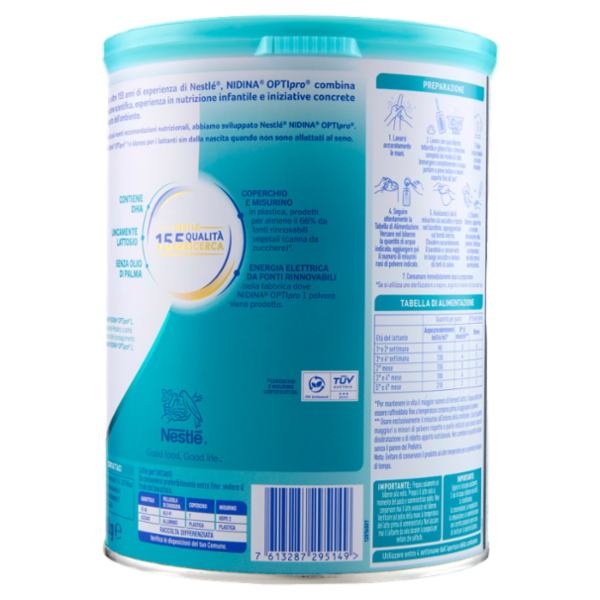 NESTLÉ NIDINA Optipro 1 Latte per lattanti in polvere dalla nascita Latta 800g