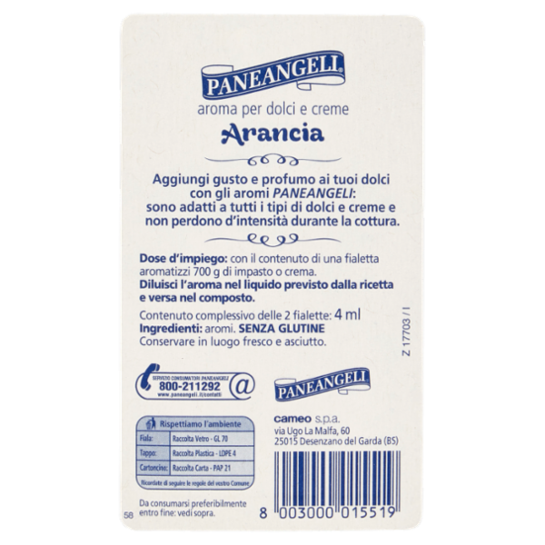 PANEANGELI aroma per dolci e creme Arancia 2 fialette 4 ml