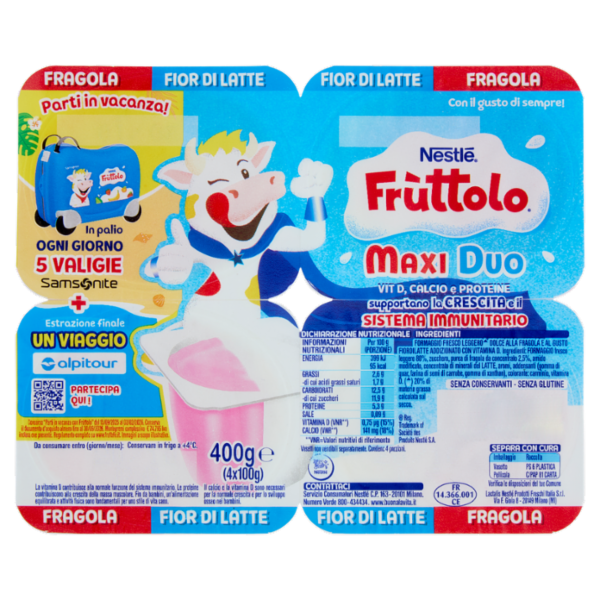 NESTLÉ FRUTTOLO Maxi Duo Fragola, Fior di Latte 4 x 100 g