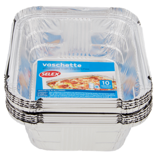 Selex Contenitore in Alluminio con Coperchio 15x12x4 cm 10 pezzi