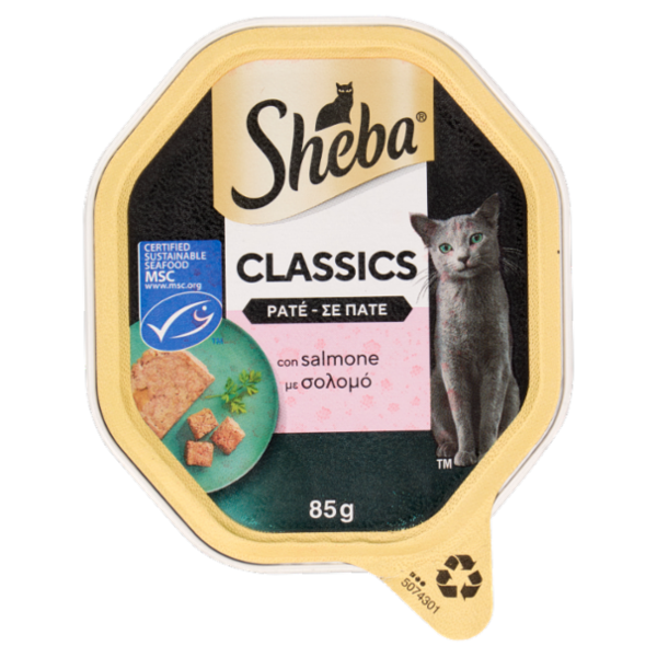 Sheba Paté Classics Cibo Umido Gatto in Vaschetta con Salmone 85 g