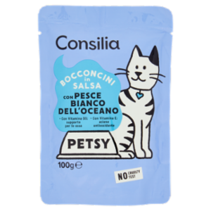Consilia Saper Scegliere Petsy Bocconcini In Salsa Con Pesce Bianco Dell'Oceano 100 g