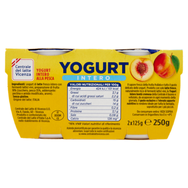 Centrale del latte Vicenza Yogurt Intero Frutta Frullata Pesca 2 x 125 g