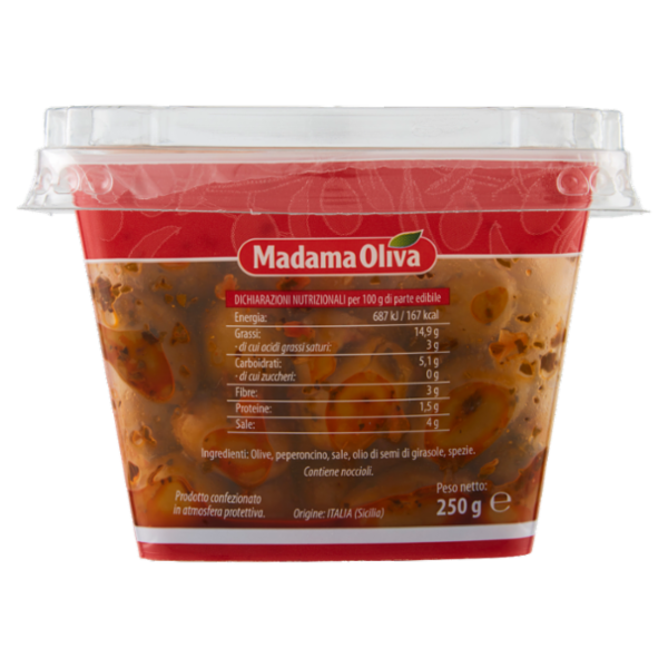 Madama Oliva il Frutto d'Italia Olive Nocellara Etnea Verdi Schiacciate Piccanti 250 g