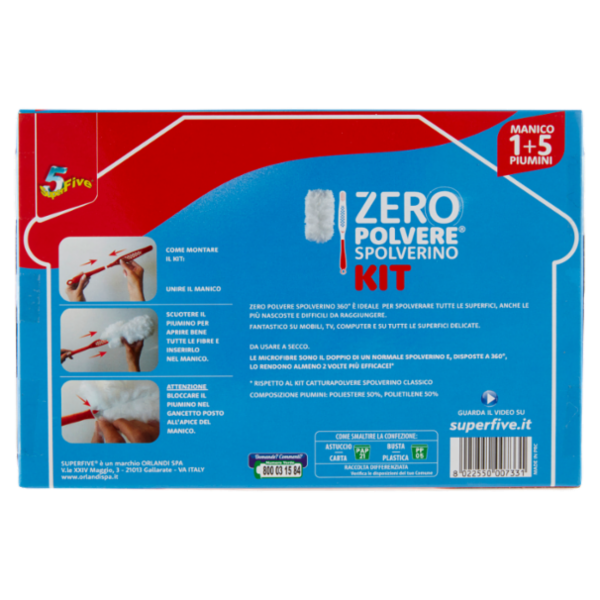 Super5 Zero Polvere Spolverino Kit Manico 1 + 5 Piumini