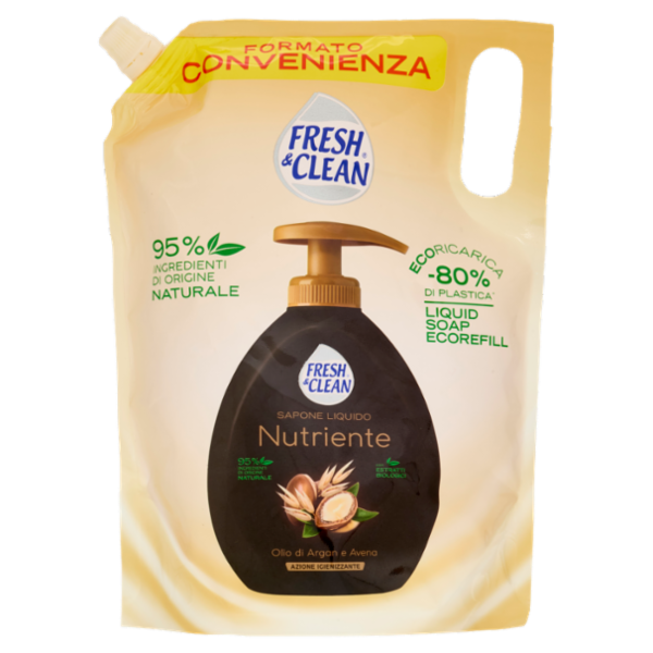 Fresh & Clean Sapone Liquido Nutriente Olio di Argan e Avena Ecoricarica 1000 ml