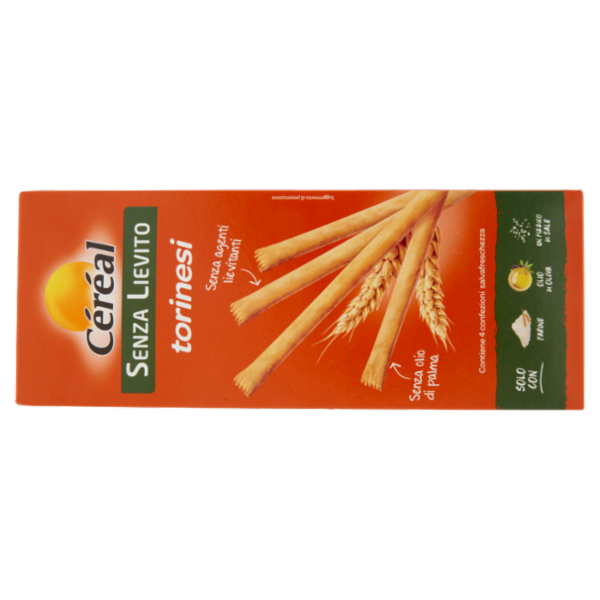 Céréal Grissini Torinesi Senza Lievito e agenti lievitanti, con olio d'oliva - 4 confezioni x 50 g