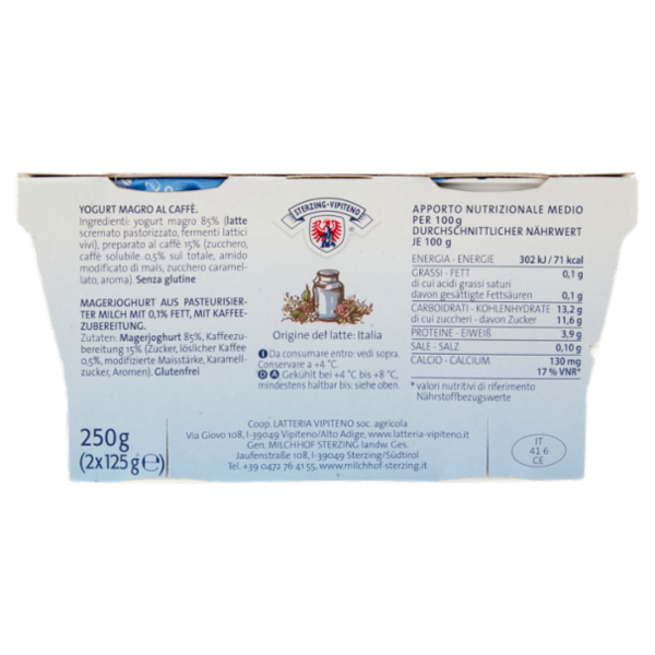 Sterzing Vipiteno 0,1% Grassi Yogurt Magro al Caffè 2 x 125 g