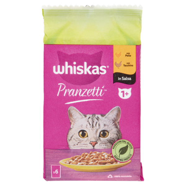 Whiskas Pranzetti Cibo Umido Gatto con Pollo e Tacchino in Salsa 6 x 50 g