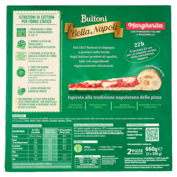 BUITONI Bella Napoli la Classica Margherita Pizza surgelata (2 pizze) 660 g