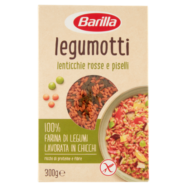 Barilla Legumotti Lenticchie Rosse e Piselli in Chicchi 100% Farina di Legumi 300g