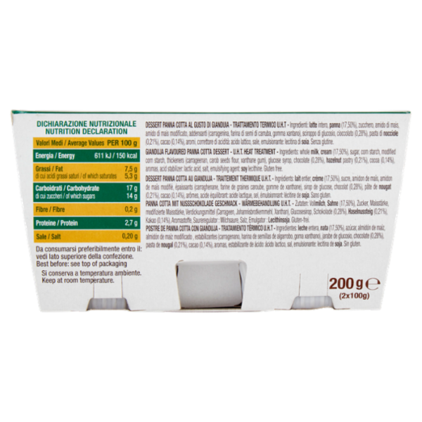 treValli i Dessert al latte Panna Cotta al gusto di gianduia 2 x 100 g