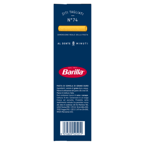 Barilla Pasta Ziti Tagliati n.74 100% Grano Italiano 500g