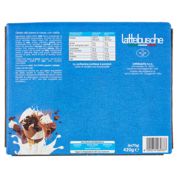 lattebusche Coni panna & cacao 6 x 70 g