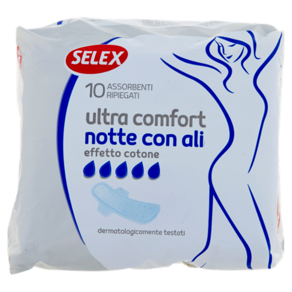 Selex Assorbenti Ultra Confort Notte con Ali Effetto Cotone in Bustine Singole 10 pezzi
