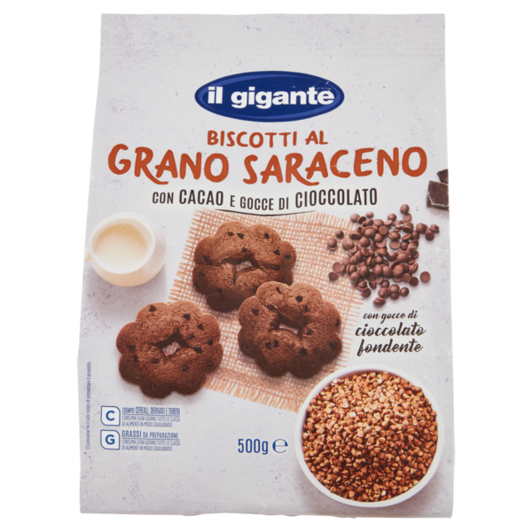 IL GIGANTE Biscotti al Grano Saraceno con Cacao e Gocce di Cioccolato 500 g