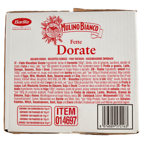 Mulino Bianco Fette Biscottate Dorate Bifette Monoporzione Cassa Food Service 100 pz x 17g
