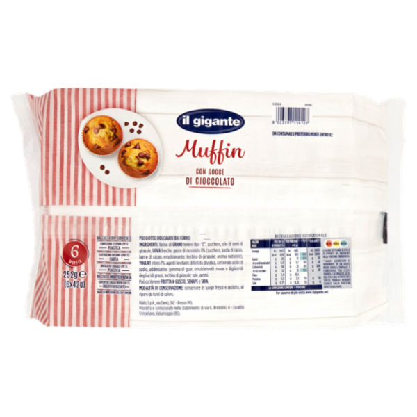 IL GIGANTE Muffin con Gocce di Cioccolato 6 x 42 g