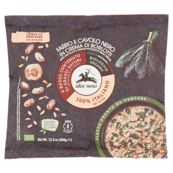 alce nero Farro e Cavolo Nero in Crema di Borlotti 350 g