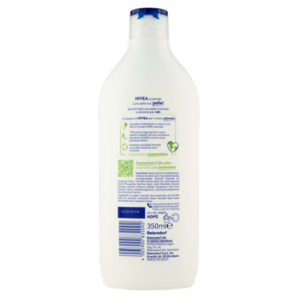 Nivea Naturally Good Crema Corpo Olio di Canapa Naturale Lenitiva Pelle Molto Secca 350 ml