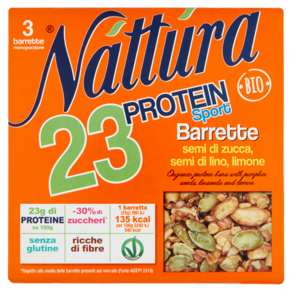 Náttúra 23 Protein Sport Barrette semi di zucca, semi di lino, limone Bio 3 x 25 g