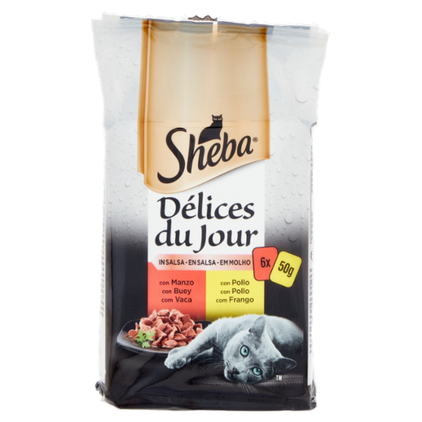 Sheba Délices du Jour Cibo Umido Gatto in Salsa con Manzo e Pollo 6 x 50 g