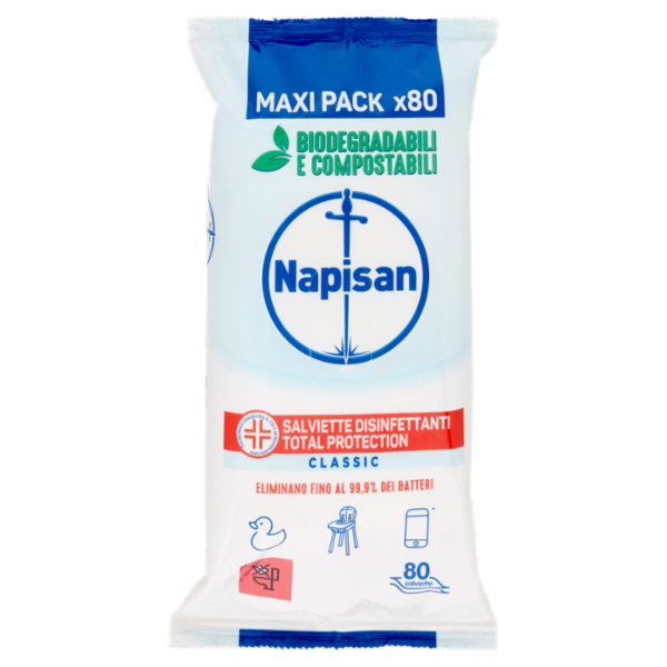 Napisan Salviette Disinfettanti Total Protection Classic Biodegradabili 80 pz