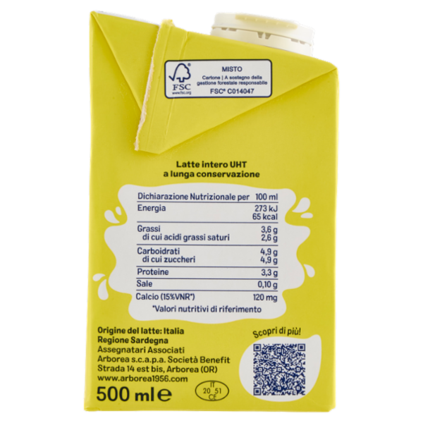Arborea Latte Intero UHT a Lunga Conservazione 500 ml