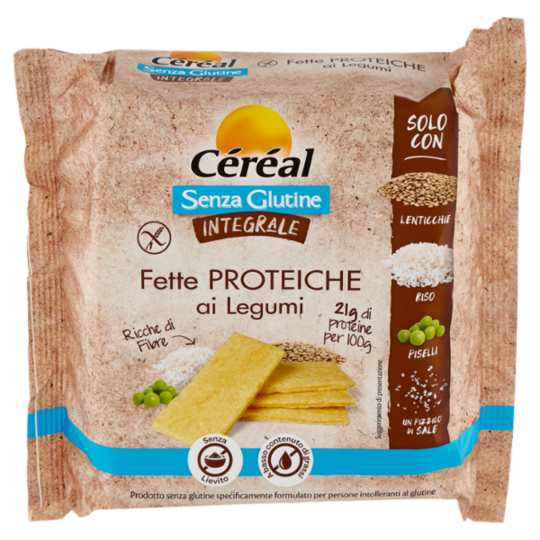 Céréal, Fette Proteiche ai Legumi, Integrali, Senza Glutine, Senza Lievito, Ricche di Fibre - 100 g