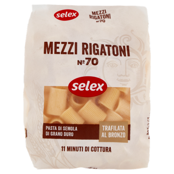 Selex Pasta di Semola Trafilata al Bronzo Mezzi Rigatoni 500 g