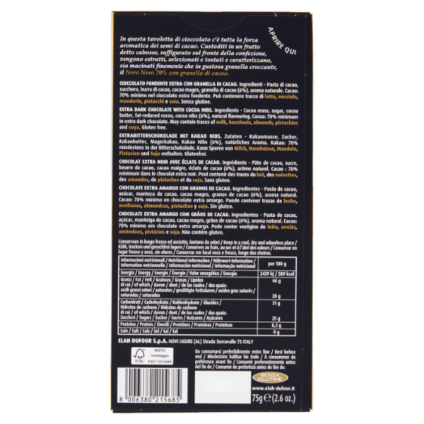 Novi NeroNero 70% Cacao Fave di Cacao 75 g