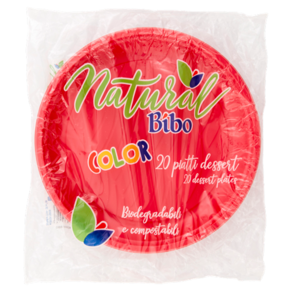Natural Bibo Color piatti dessert Rossi Biodegradabili e compostabili 20 pz