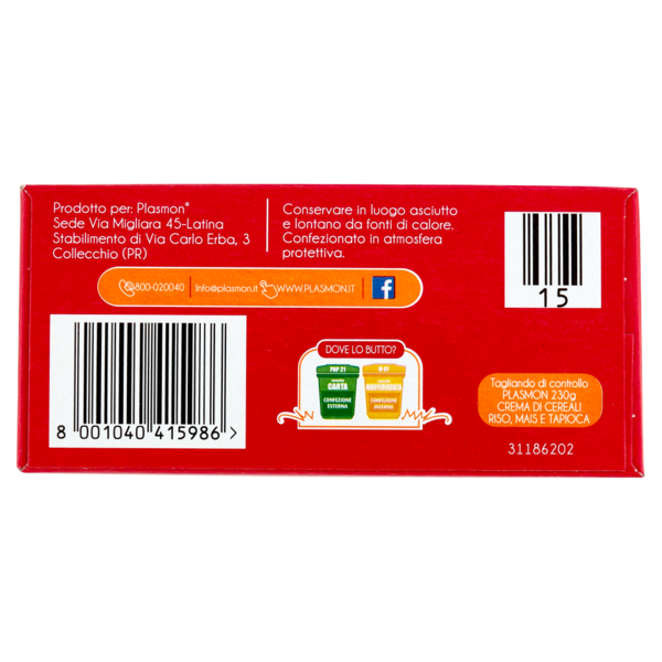 Plasmon Crema di Cereali Riso, mais, e tapioca 230 g