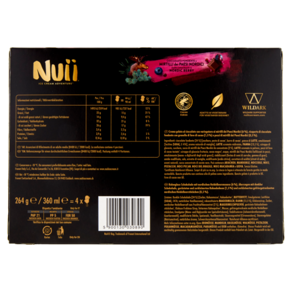 NUII Cioccolato Fondente e Mirtilli dei Paesi Nordici 4 x 66 g
