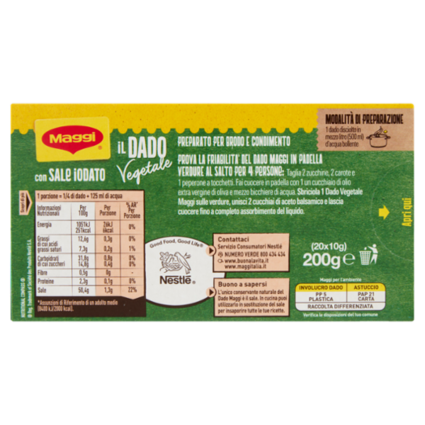 MAGGI Dado Vegetale preparato per brodo vegetale (20 dadi) 200 g