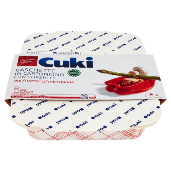 Cuki Conserva e Cuoce Vaschette in Cartoncino con Coperchi 4 Porzioni 2 pz