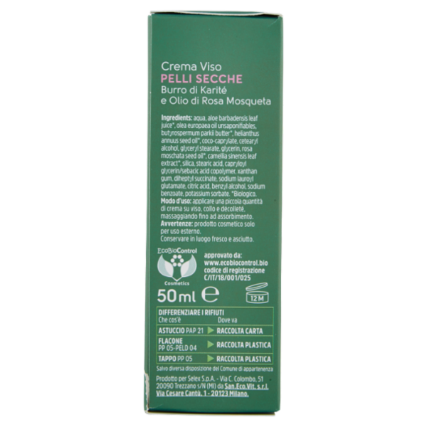 Armonia & Benessere Crema Viso per Pelli Secche Bio con Burro di Karitè e Olio Rosa Mosqueta 50 ml