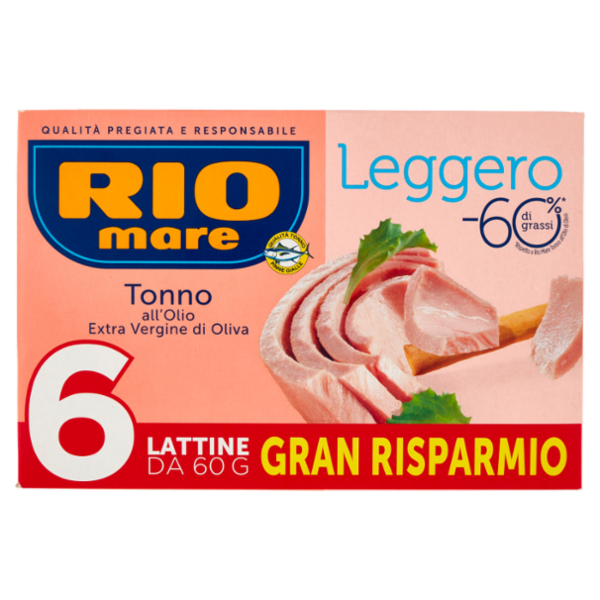 Rio mare Tonno all'Olio Extra Vergine di Oliva Leggero 6 x 60 g